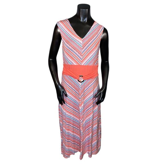 Nina Leonard Sleeveless Midi Dress Womens Size Medium V Neckline Summer Casual - Picture 1 of 7